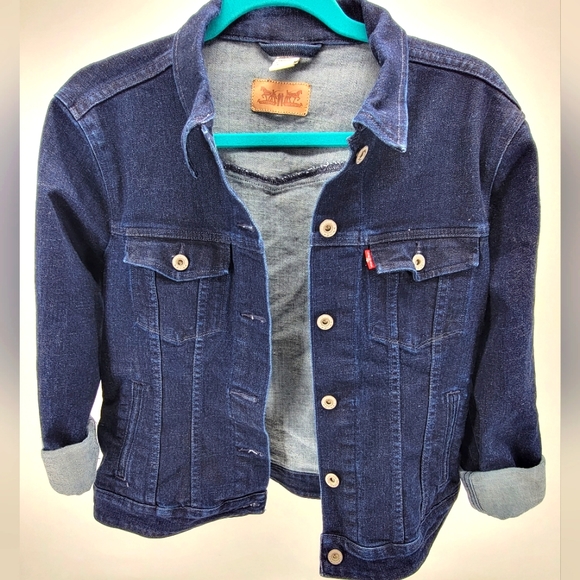 Levi Strauss & Co Denim Jean Jacket Button Up Womens Junior’s Large Dark Wash - Picture 1 of 7